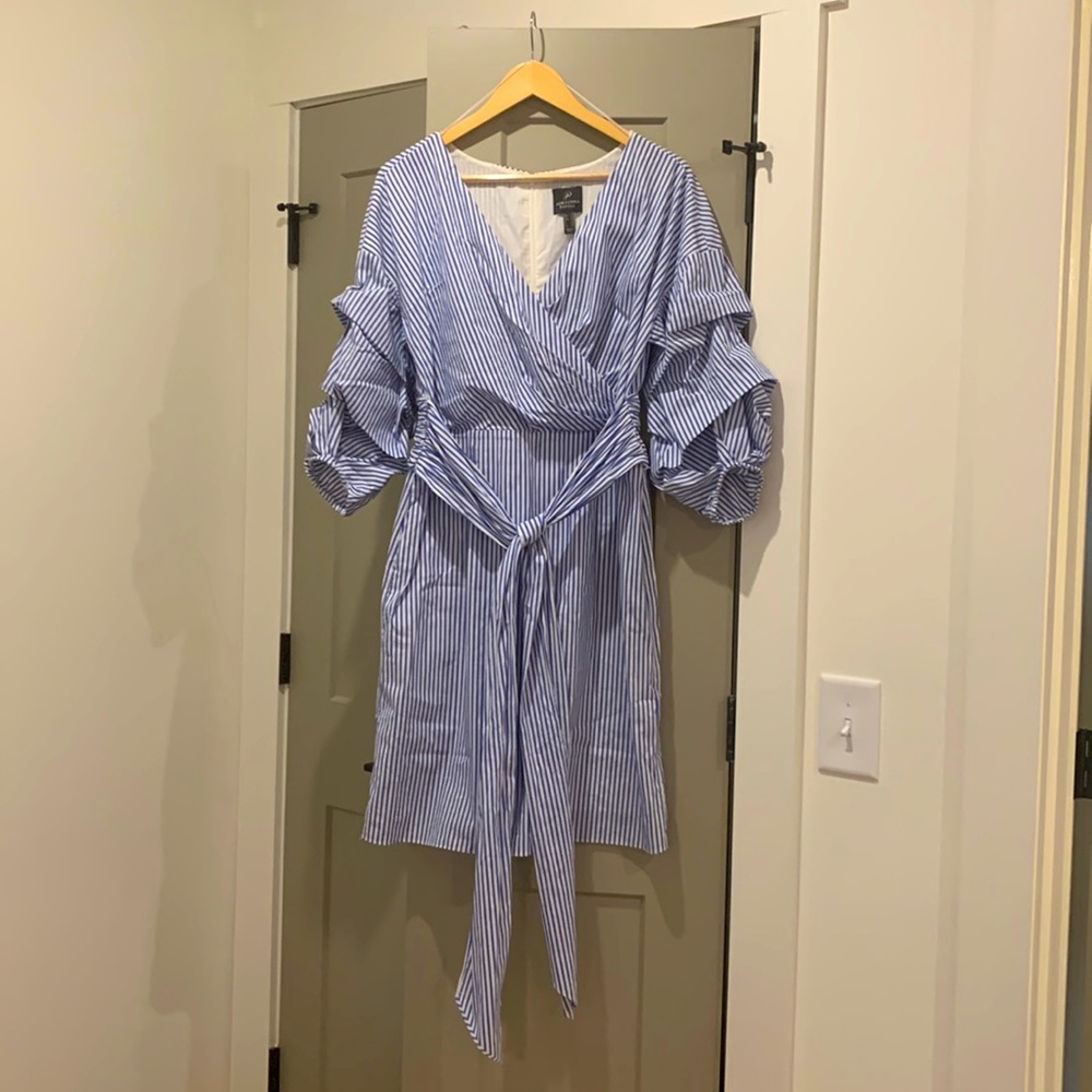 Blue & white pinstriped dress